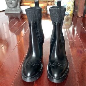 Santoni Ferric Lugged Chelsea Boots Made in Italy Black Leather 40/9.5US